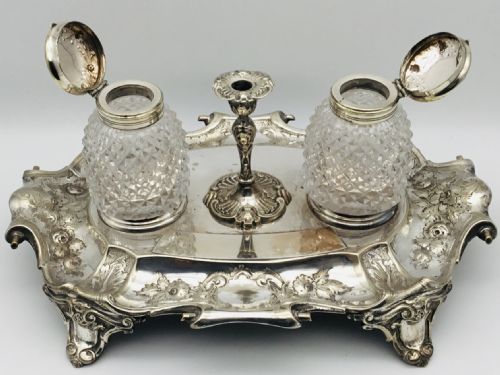 Victorian Rococo Silver Plated Ink Stand