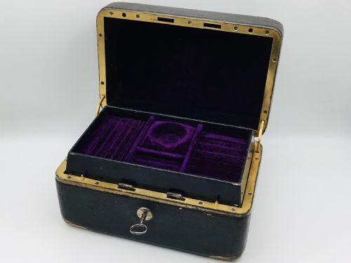French Brass & Leather Jewel Case