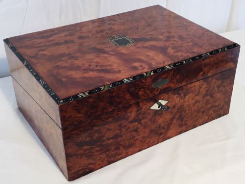 Superb Burr Wood Travelling Writing Box