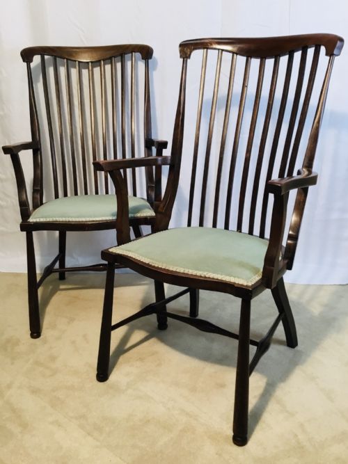 Pair Open Arm Lathback Armchairs