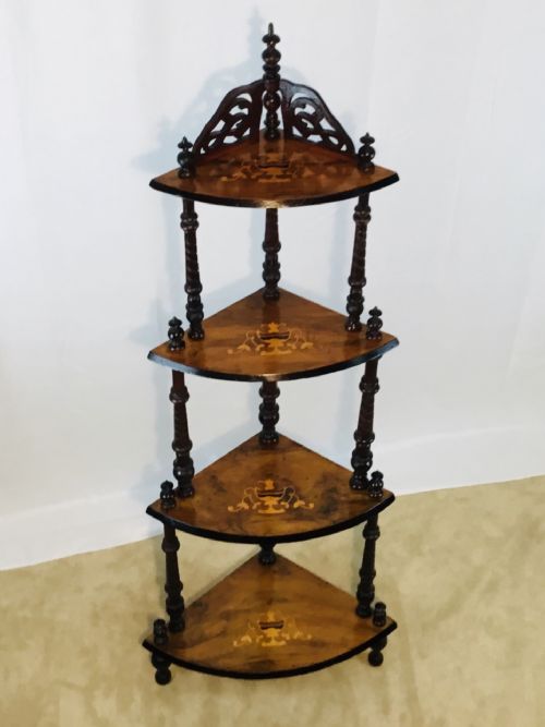 Victorian Inlaid Walnut Quadrant 4 Shelf Whatnot