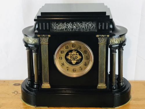 Large Slate Mantel Clock in Style of Greek Temple