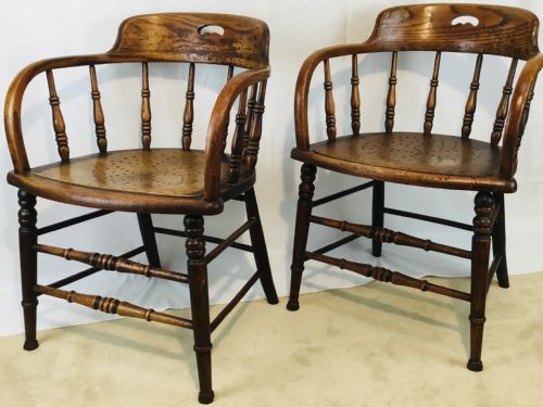 Pair Edwardian Oak Tub Chairs