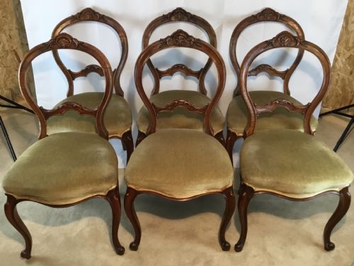 Set of Six Walnut Victorian  Balloon Back Dining Chairs