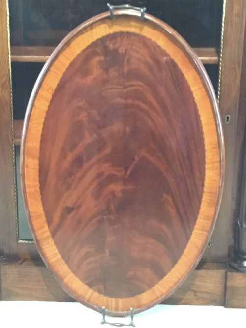 Flame Mahogany Satinwood Banded Gallery Serving Tray