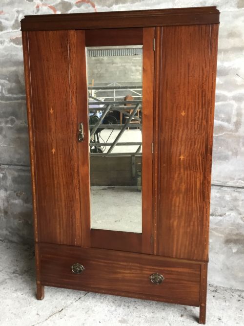 Edwardian Inlaid Mirror Door Wardrobe