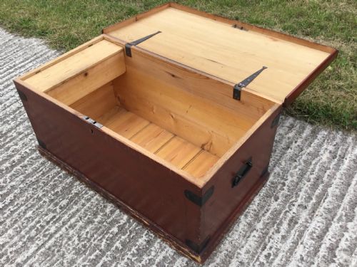 Victorian Original Pine Blanket Chest with Candle Box