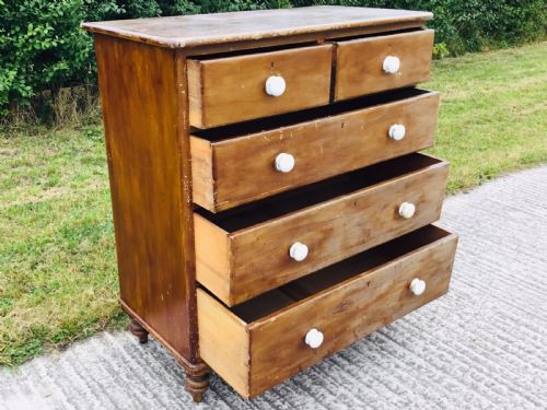 Ceramic Handled Victorian Stained Chest of Drawers