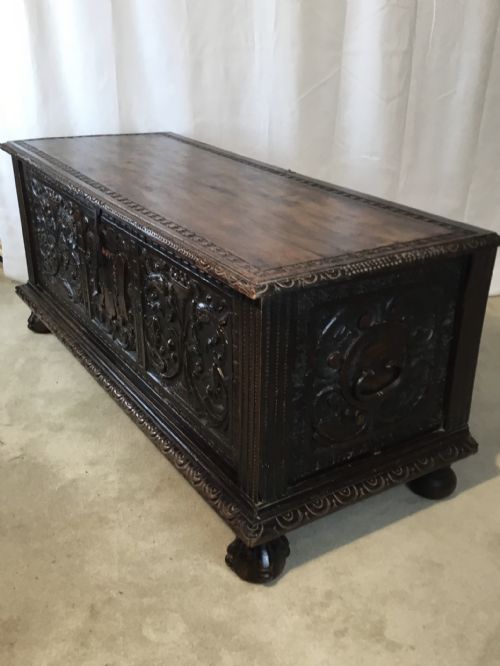Italian Walnut Cassone Carved in Renaissance Manner