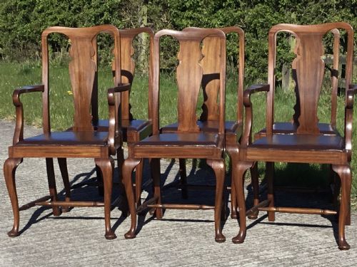 Superb Set of Six Queen Anne Style Dining Chairs
