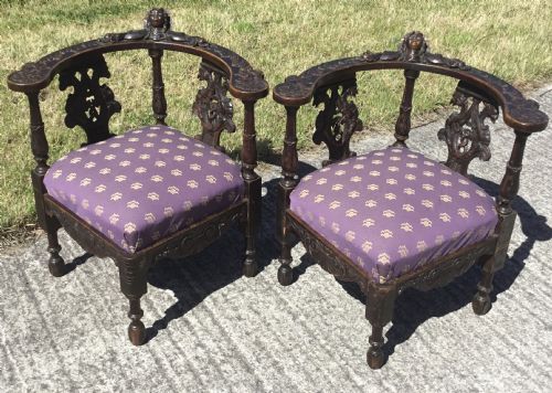 Fabulous Pair Carved Continental Corner Chairs