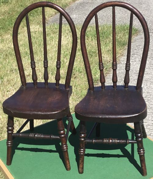 Antique Pair Childrens  Hoop & Stick Back Chairs