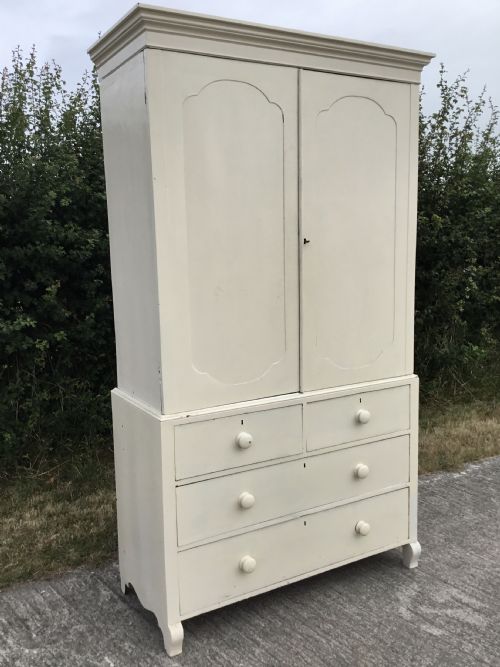 Victorian Painted Linen Press Wardrobe