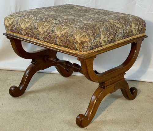 Superb 19th C Walnut X Frame Stool