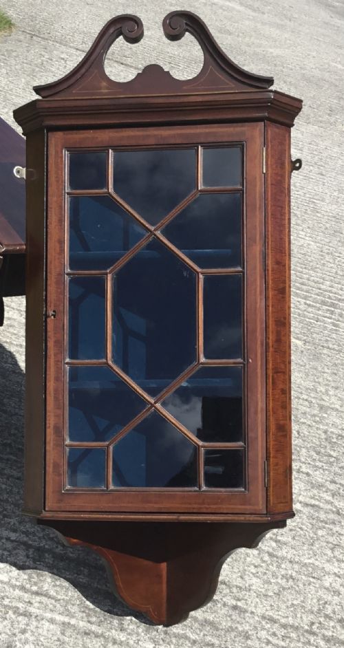 Edwardian Glazed Inlaid Corner Wall Cabinet
