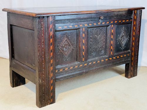 Parquetry Inlaid 17th Century Oak Coffer
