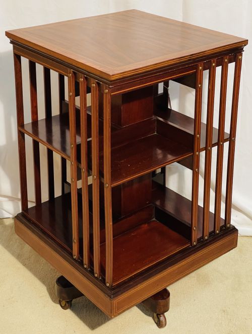 Quality Edwardian Revolving Inlaid Mahogany Library Bookcase