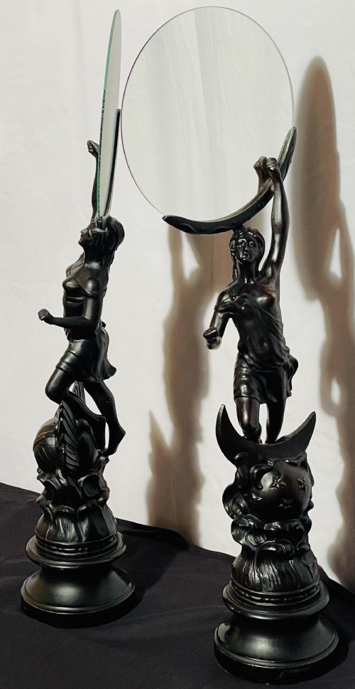 PAIR ART NOVEAU SPELTER FIGURE MIRRORS - ADDITIONAL PHOTO 6