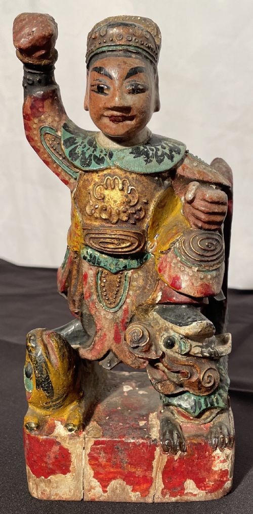 EARLY 19TH CENTURY CHINESE WOODEN CARVED POLYCHROME PAINTED FIGURE - ADDITIONAL PHOTO 1