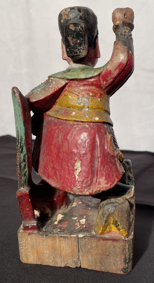 EARLY 19TH CENTURY CHINESE WOODEN CARVED POLYCHROME PAINTED FIGURE - ADDITIONAL PHOTO 3