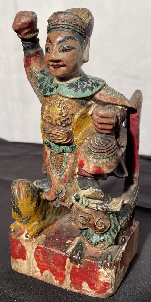 EARLY 19TH CENTURY CHINESE WOODEN CARVED POLYCHROME PAINTED FIGURE - ADDITIONAL PHOTO 5
