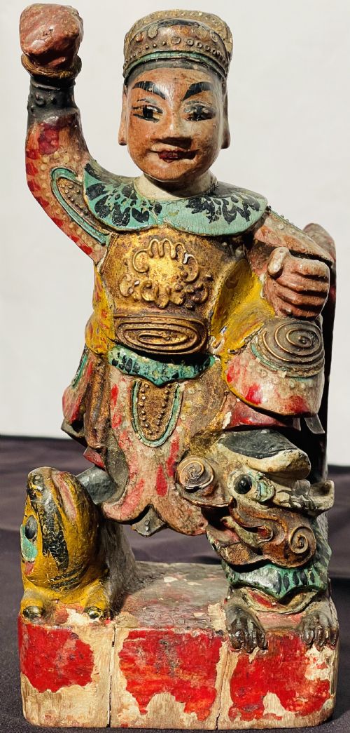 EARLY 19TH CENTURY CHINESE WOODEN CARVED POLYCHROME PAINTED FIGURE - ADDITIONAL PHOTO 8