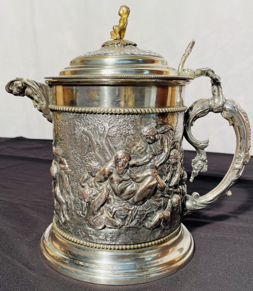 19th Century Silver Plated Bacchanalian Beer Jug Trophy by Henry Bourne