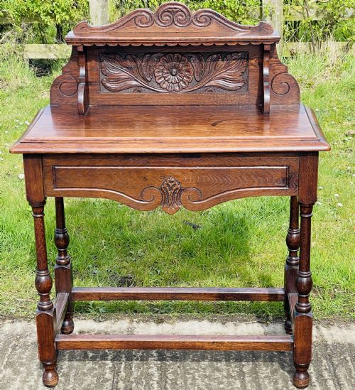 Carved Oak Side Table with Drawer
