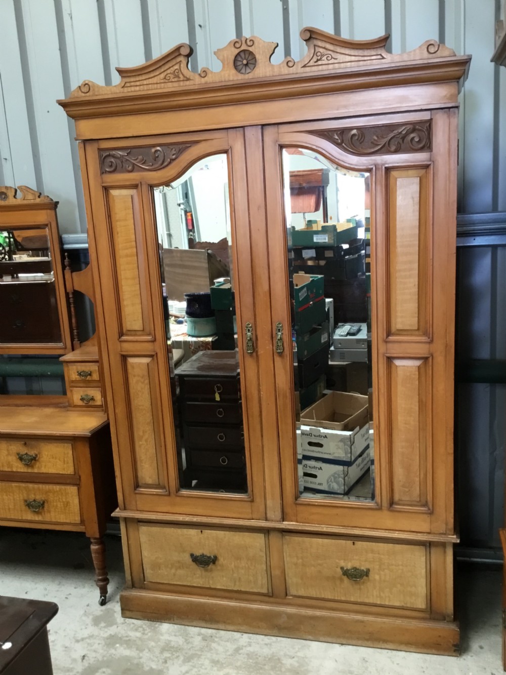 Satin Walnut Victorian Double Wardrobe