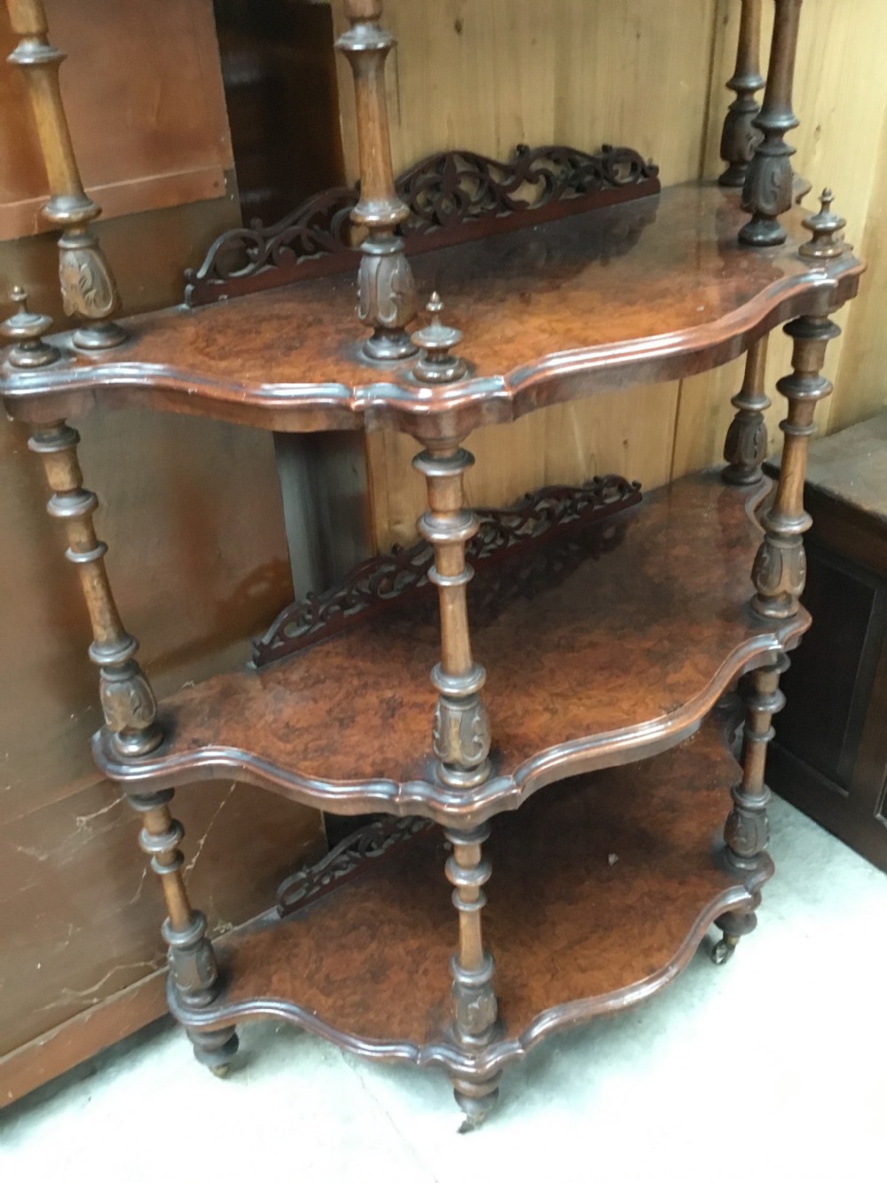 Burr Walnut Whatnot in original condition  View IV