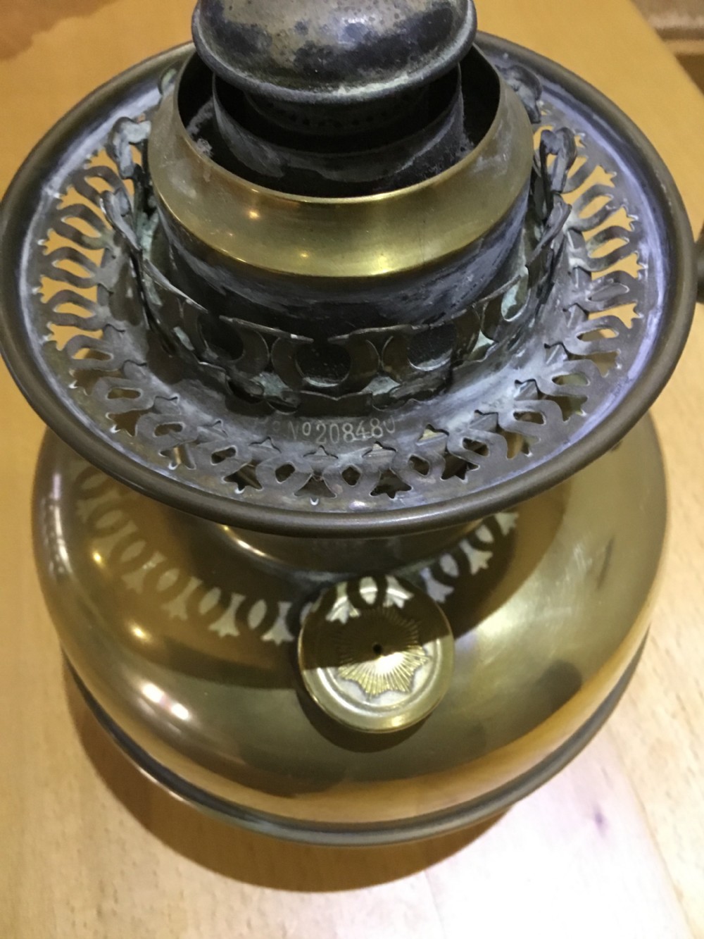 Oil Lamp with etched ruby glass shade, Victorian French. View III