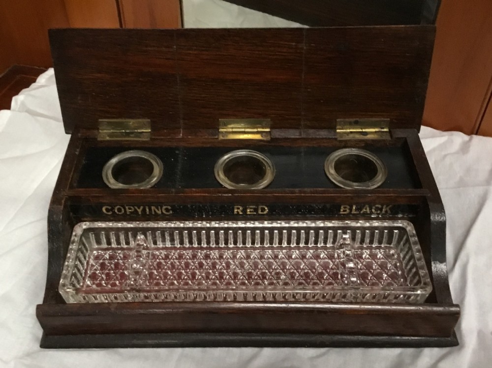 Oak Triple Well Inkstand  View II