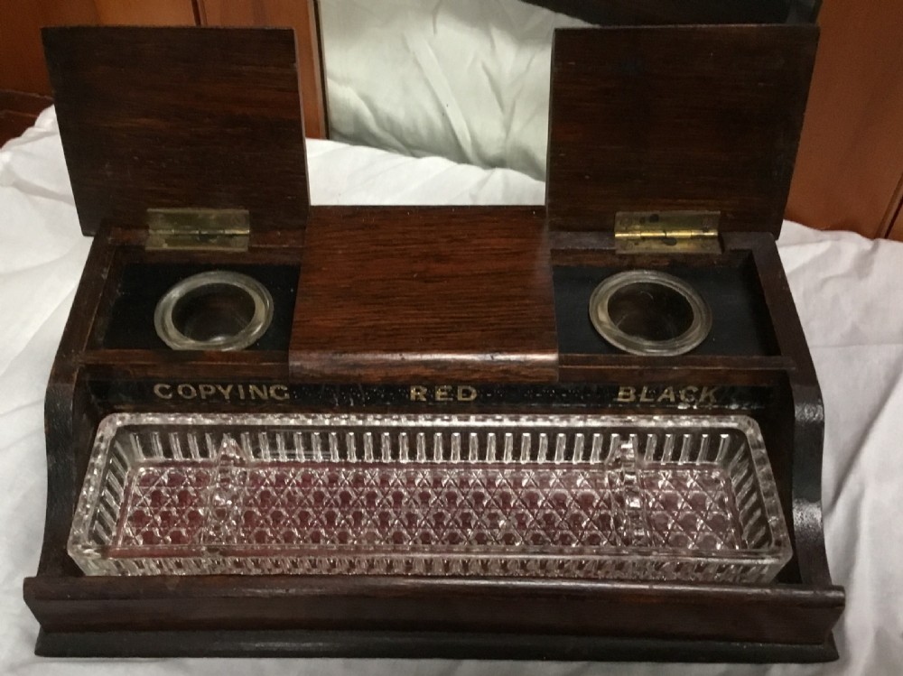 Oak Triple Well Inkstand  View III