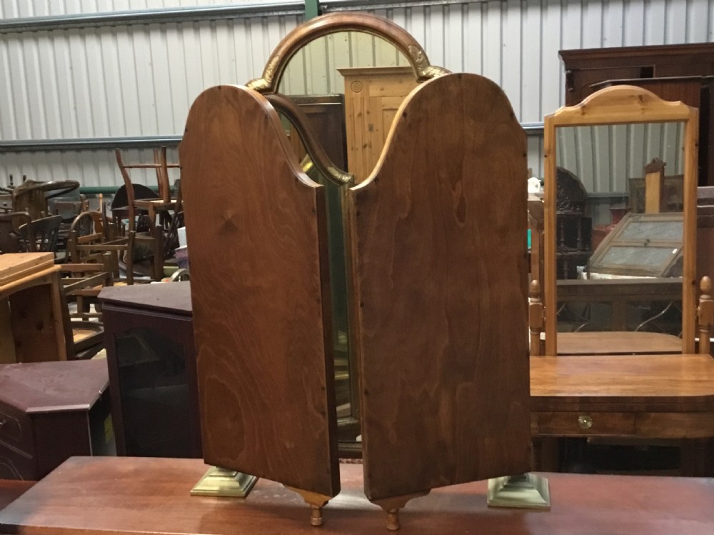 Trifold Mirror on Brass Columns,Walnut Framed & gilt decorated View VI