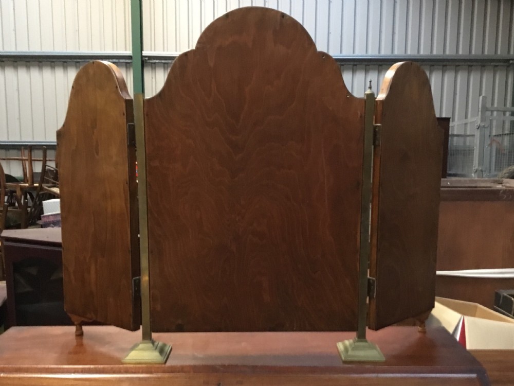 Trifold Mirror on Brass Columns,Walnut Framed & gilt decorated View VII