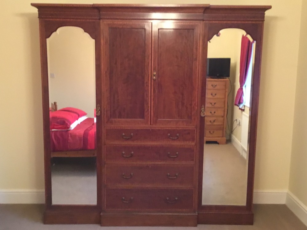 Satinwood Banded Edwardian Compactum Breakfront Wardrobe  View II