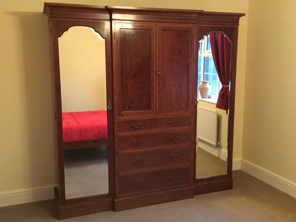 Satinwood Banded Edwardian Compactum Breakfront Wardrobe  View III
