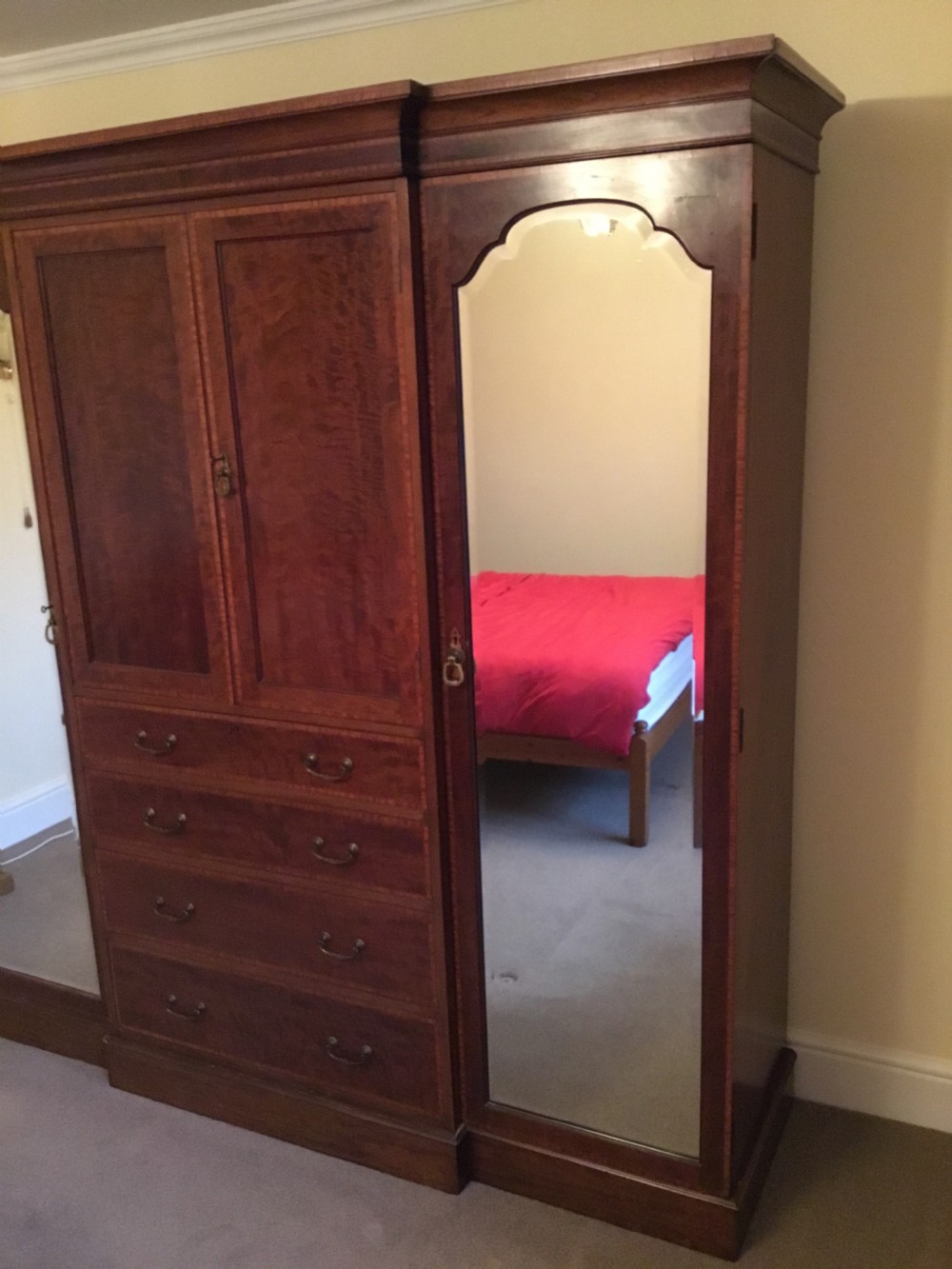Satinwood Banded Edwardian Compactum Breakfront Wardrobe  View IV