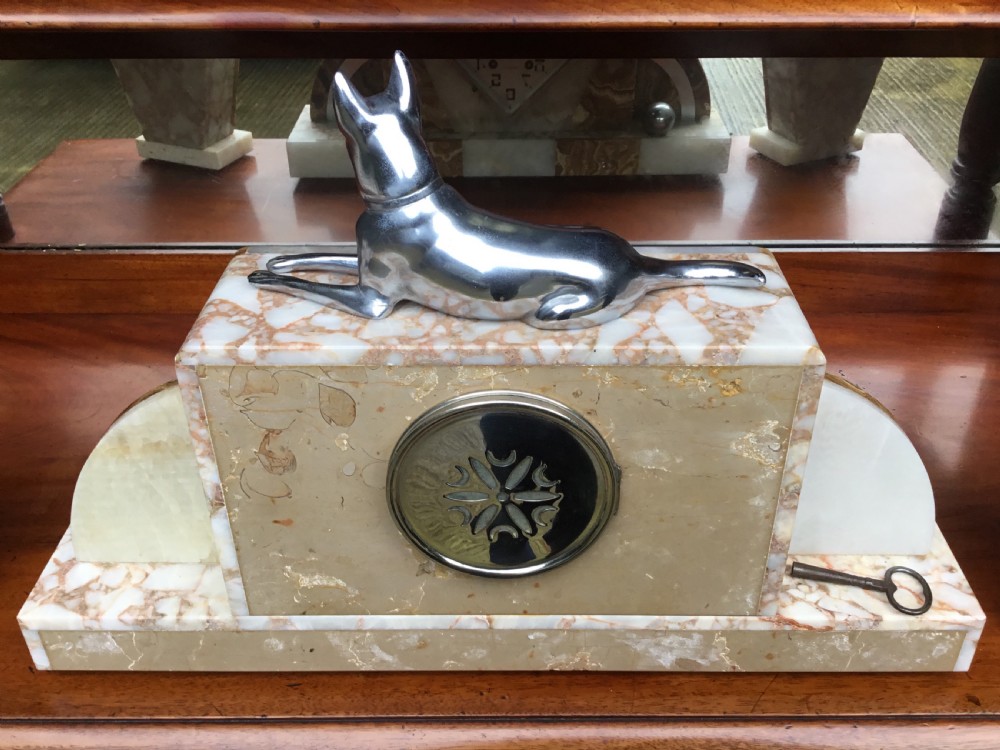 Art Deco Coloured Marble & Chrome Clock Set View VI