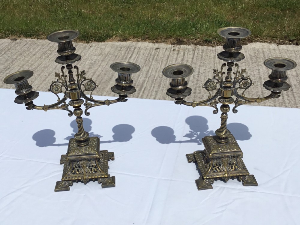 Pair Electroplated Cast Brass Candleabra