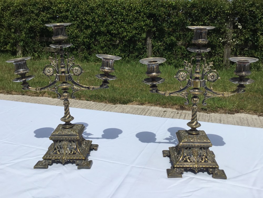 Pair Electroplated Cast Brass Candleabra View II