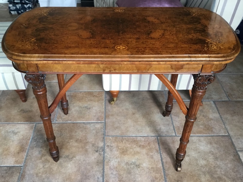 Exceptional Inlaid Burr Walnut Card Table  View III