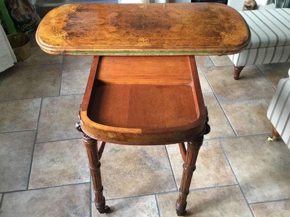 Exceptional Inlaid Burr Walnut Card Table  View IV