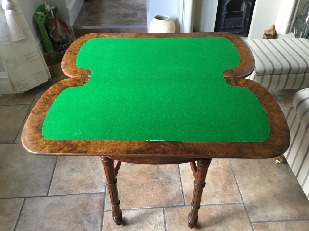 Exceptional Inlaid Burr Walnut Card Table  View V
