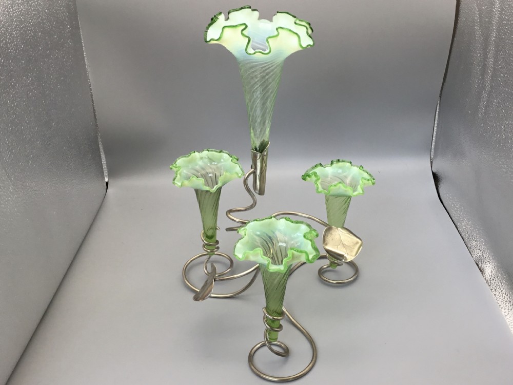George V Vaseline glass & silver Plated Epergne View II