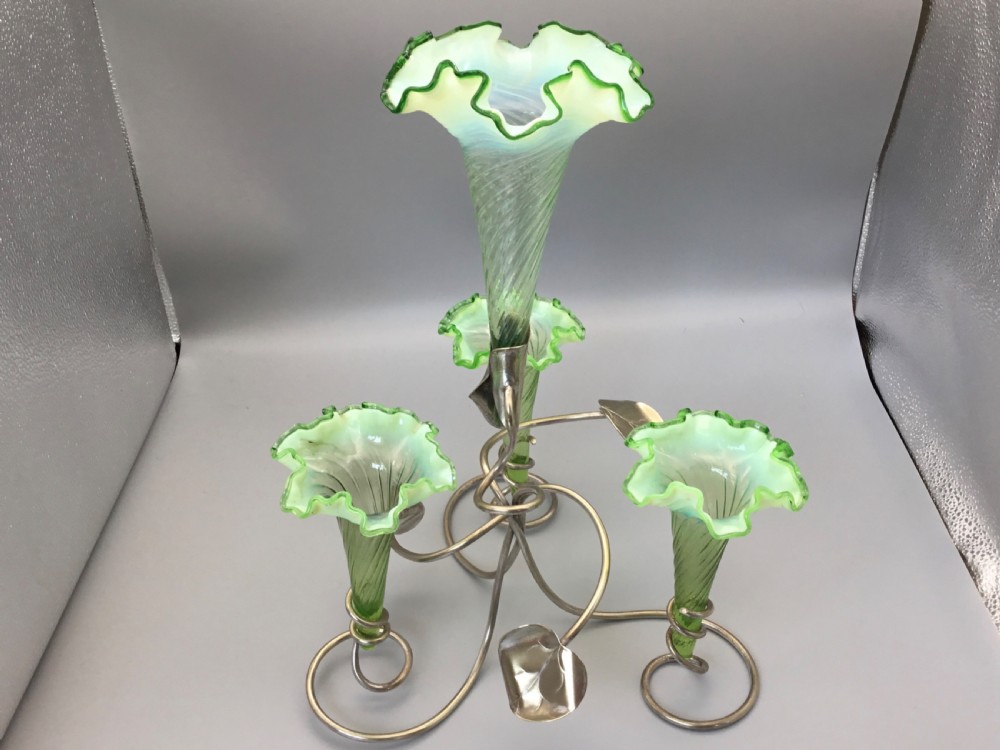 George V Vaseline glass & silver Plated Epergne View III