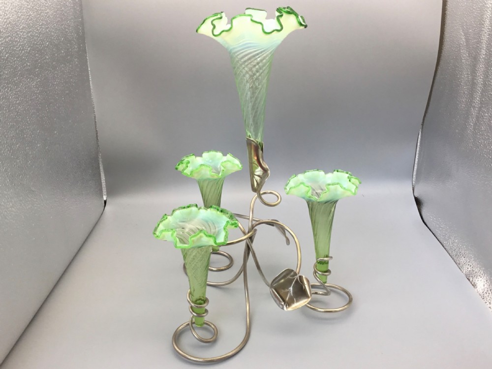 George V Vaseline glass & silver Plated Epergne View IV