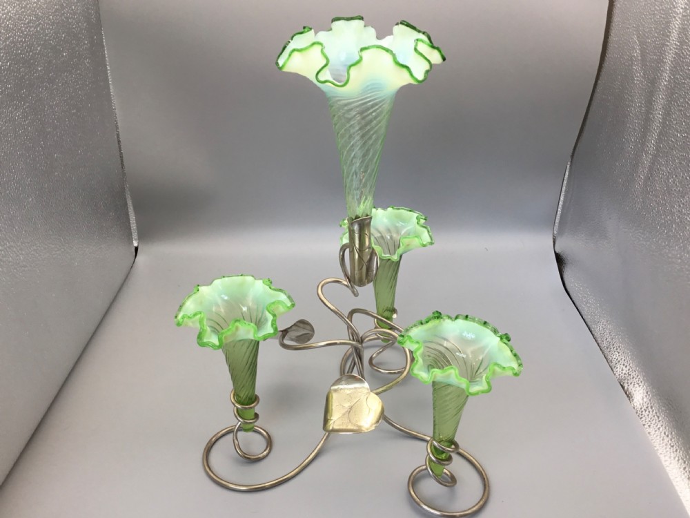 George V Vaseline glass & silver Plated Epergne View V