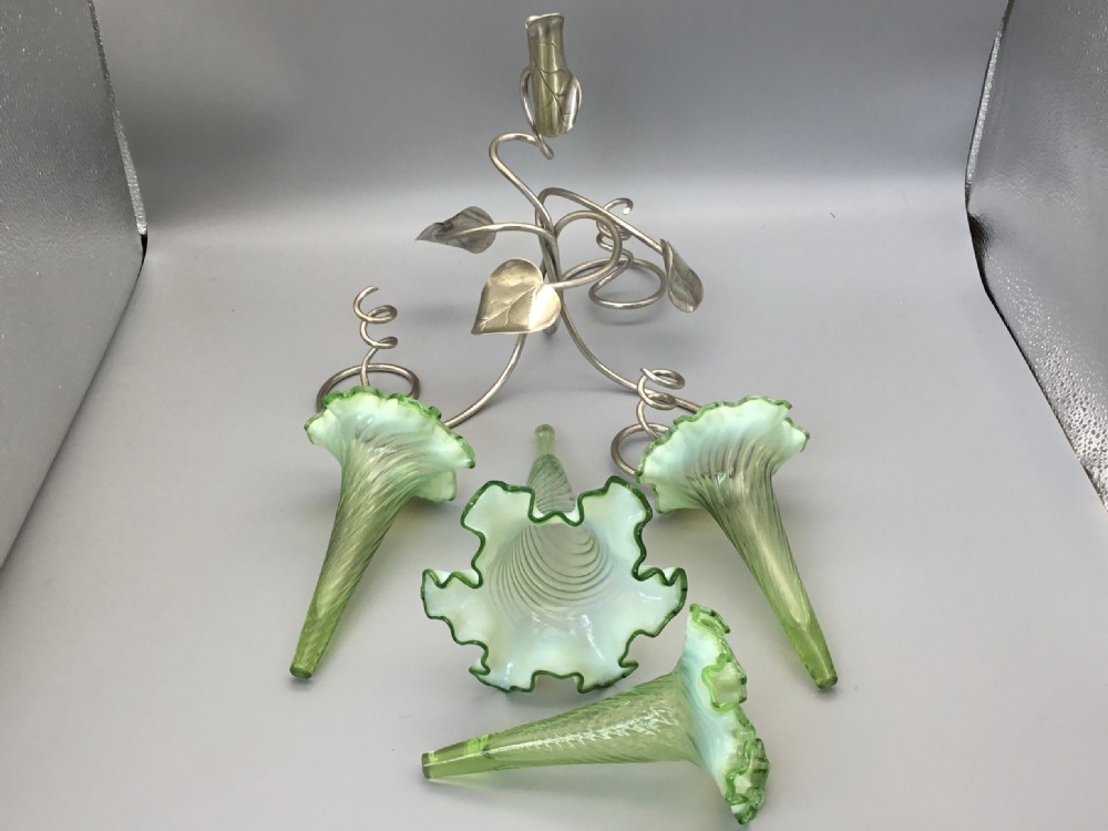 George V Vaseline glass & silver Plated Epergne View VIII