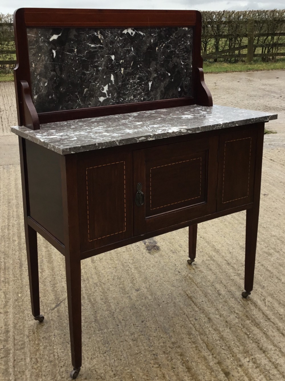 Edwardian Inlaid Marble Top Washstand